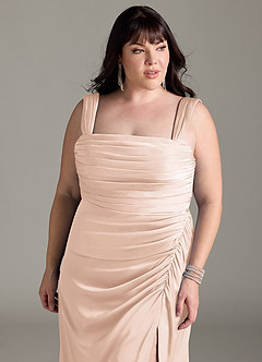 Azazie Jesaphine Bridesmaid Dresses Blushing Pink Sheath Bow Stretch Satin Dress image12