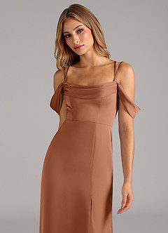 Azazie Callan Bridesmaid Dresses Bronzer A-Line Pleated Stretch Satin Convertible Dress image6
