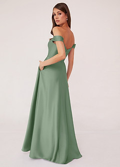 Barbie ♥ Azazie Bridesmaid Dresses Matcha A-Line Off the Shoulder Stretch Satin Convertible Dress image3