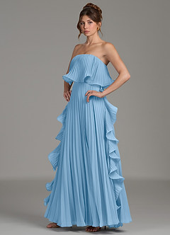 Azazie Alexia Bridesmaid Dresses Powder Blue A-Line Ruched Chiffon Dress image3