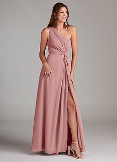 Azazie Brooke Bridesmaid Dresses Dusty Rose A-Line One Shoulder Chiffon Dress image4