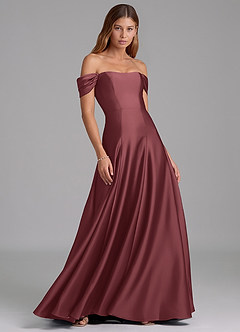 Azazie Seriana Vestidos de damas de honor Vestido de Merlot de Satén Elástico de Corte en A Convertible con Vestidos sin tirantes image4