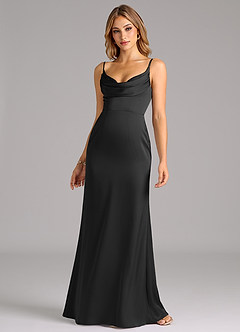 Azazie Aimee Essayer des robes à la maison Robe Trapèze en Satin extensible Encolure en Forme de Cœur Noir image4