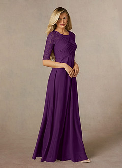 Azazie Raelyn Mother of the Bride Dresses Grape A-Line Lace Mesh Dress image6
