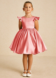 Azazie Tootsie Flower Girl Dresses Coral A-Line Bow Matte Satin Dress image3