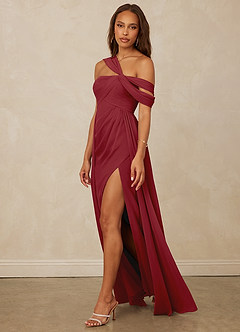 Christian Siriano Bridal for Azazie 1014 Bridesmaid Dresses Pomegranate A-Line Off the Shoulder Chiffon Dress image8