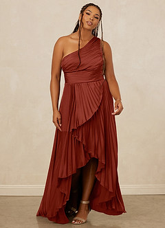 Christian Siriano Bridal for Azazie 1008 Robes de demoiselle d'honneur Robe Trapèze en Satin extensible Ue épaule Terracotta image9