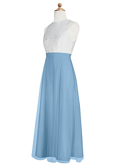 Azazie Albertine Junior A-Linie Spitze Chiffon Kleid Stahlblau image9