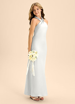 Azazie Doretta Junior White A-Line Pleated Stretch Satin Dress image7