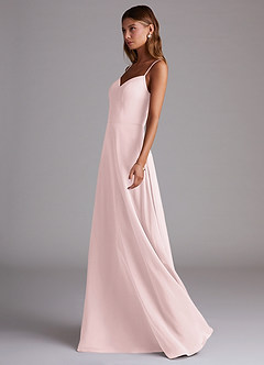Azazie Marley Robes de demoiselle d'honneur Robe Trapèze Convertible en Mousseline de soie Épaule décolletée Rose Pâle image6