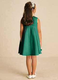 Azazie Zoey Blumenmädchenkleider A-Linie Schleifen Matte Satin Kleid Smaragd image5