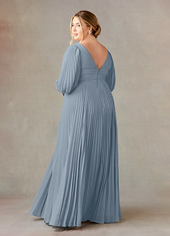 Azazie Zahara Mère de la mariée Robes Robe Trapèze en Mousseline de soie Col V plissé Bleu Poussiéreux image10
