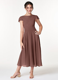 Azazie Payton Junior Espresso A-Line Bow Chiffon Dress image1