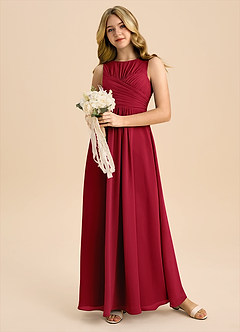 Azazie Skyla Junior A-Linie Plissee Chiffon Kleid Scharlachrot image5