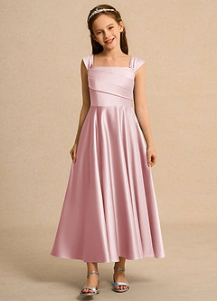 Azazie Bundle Girls Formal Blumenmädchenkleider A-Linie Plissee Matte Satin Kleid Puderrosa image1