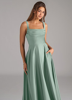Azazie Shaude Bridesmaid Dresses Agave A-Line Pleated Stretch Satin Dress image3