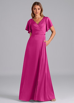 Azazie Ambrosia Bridesmaid Dresses Fuchsia A-Line Pleated Stretch Satin Dress image5