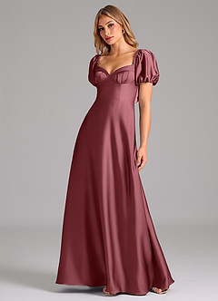 Azazie Fatima Robes de demoiselle d'honneur Robe Trapèze en Satin extensible Plissée Rose Du Désert image4