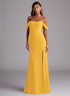 Azazie Saige Bridesmaid Dresses Marigold A-Line Off the Shoulder Chiffon Convertible Dress image3