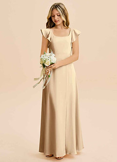 Azazie Bondi Junior Vestido de Champán de Satén Elástico de Corte en A con Corte Lateral image5