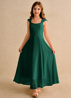 Azazie Oasis Junior Formal Flower Girl Dresses Emerald A-Line Pleated Chiffon Dress image4