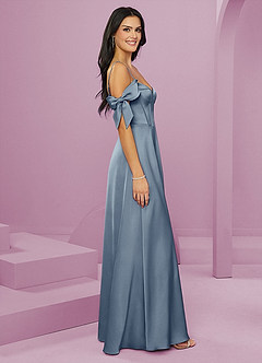 Barbie ♥ Azazie Bridesmaid Dresses Dusty Blue A-Line Off the Shoulder Stretch Satin Dress image4
