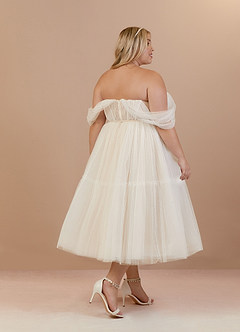 Azazie Vienna Wedding Dresses A-Line Off-The-Shouler Tulle Tea-Length Dress image4