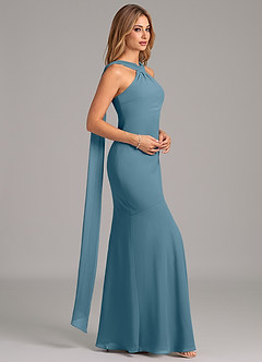 Azazie Kinsley Vestidos de damas de honor Vestido de Bermudas de Gasa de Corte Sirena con Plisado image6