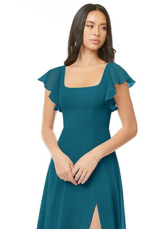 Azazie Bondi Bridesmaid Dresses Ink Blue A-Line Ruched Chiffon Dress image4