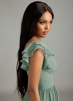 Azazie Anaya Brautjungfernkleider A-Linie Herzausschnitt Chiffon Kleid Silberner Salbei image7