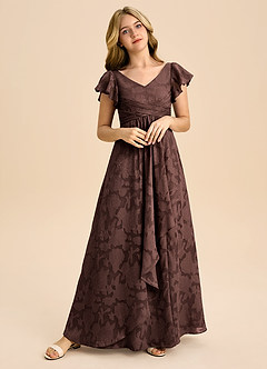 Azazie Omari Junior Abito A-Line in Burnout Floreale Plissettato Ganache image1