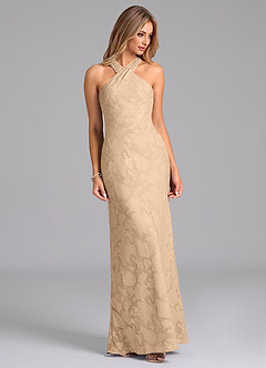 Azazie Doretta Bridesmaid Dresses Champagne Mermaid Pleated Floral Burnout Dress image3