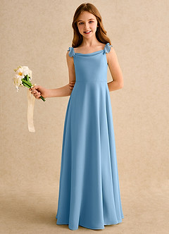 Azazie Puppy Girls Formal Flower Girl Dresses Steel Blue A-Line Pleated Chiffon Dress image4
