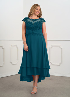 Azazie Shonda vestidos de madre de la novia Vestido de Azul Tinta de Gasa con Encaje image8