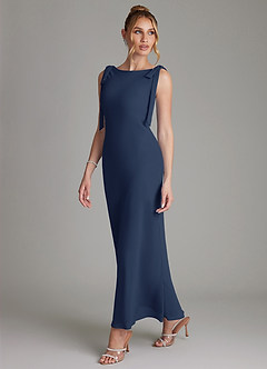 Azazie Luddie Bridesmaid Dresses Dark Navy Mermaid Bow Chiffon Dress image1