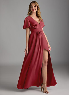 Azazie Zaniah Brautjungfernkleider A-Linie Chiffon Kleid Granatapfelrot image3
