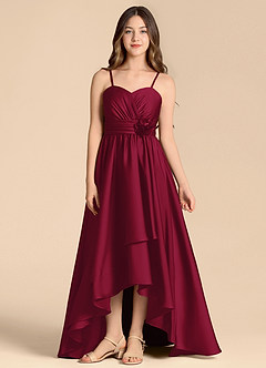 Azazie Catalina Junior Jurk van Stretch Satijn met A-Lijn Sweetheart Halslijn Bourgondië image1