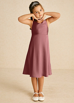 Azazie Zuzu Flower Girl Dresses Amethyst A-Line Spaghetti Strap Stretch Satin Dress image1