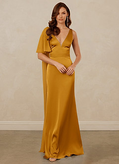 Christian Siriano Bridal for Azazie 1011 Bridesmaid Dresses Butterscotch Mermaid Bow Stretch Satin Dress image3
