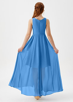 Azazie Lizette Junior Abito A-Line in Chiffon Plissettato Blue Jay image5