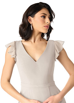 Azazie Claudine Bridesmaid Dresses Frost A-Line Flutter Sleeve Chiffon Dress image4