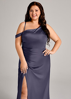 Azazie Madelyn Jurken voor bruidsmeisjes Converteerbaar Jurk van Stretch Satijn met Zeemeermin One-Shoulder Stormachtig image11