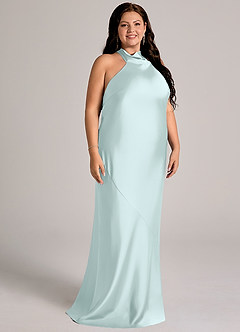 Azazie Velli Abiti da Damigella Abito Sirena in Raso Elasticizzato Collo Alto Sea Glass image11