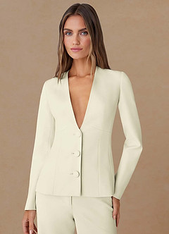 front Elara Ivory Extreme-Plunge Refined Weave 2-Piece Suit
