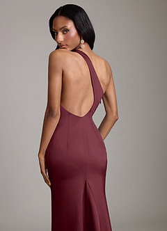 Azazie Voni Bridesmaid Dresses Cabernet Mermaid One Shoulder Stretch Satin Dress image4
