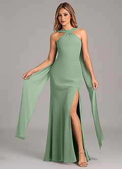 Azazie Kinsley Vestidos de damas de honor Vestido de Matcha de Gasa de Corte Sirena con Plisado image5