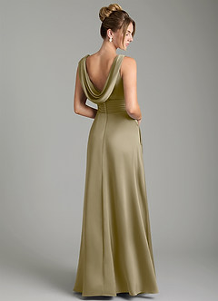 Azazie Karina Bridesmaid Dresses Moss Green A-Line Pleated Stretch Satin Dress image5