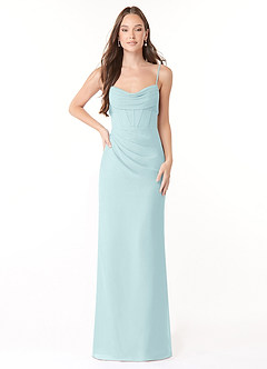 Azazie Mai Bridesmaid Dresses Sea Glass Sheath Pleated Chiffon Dress image1