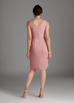 Azazie Saturn Final Sale Dusty Rose Sheath V-Neck Pleated Chiffon Dress image4