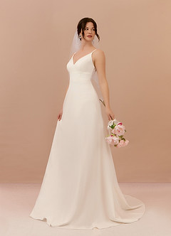 Azazie Xena Wedding Dresses A-Line V-Neck Sequins Stretch Crepe Chapel Train Dress image6
